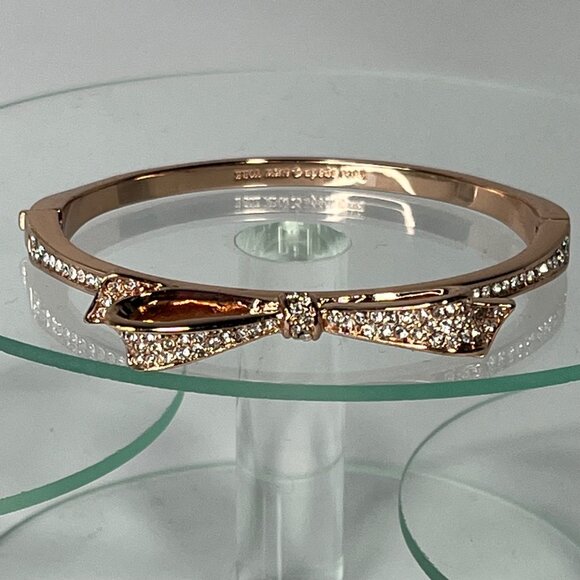 Kate Spade New York Rose Gold-Tone Bow Bangle Bracelet With Crystals - Picture 1 of 6